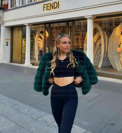 Emerald Green Faux Fur Classic 5 Row Jacket