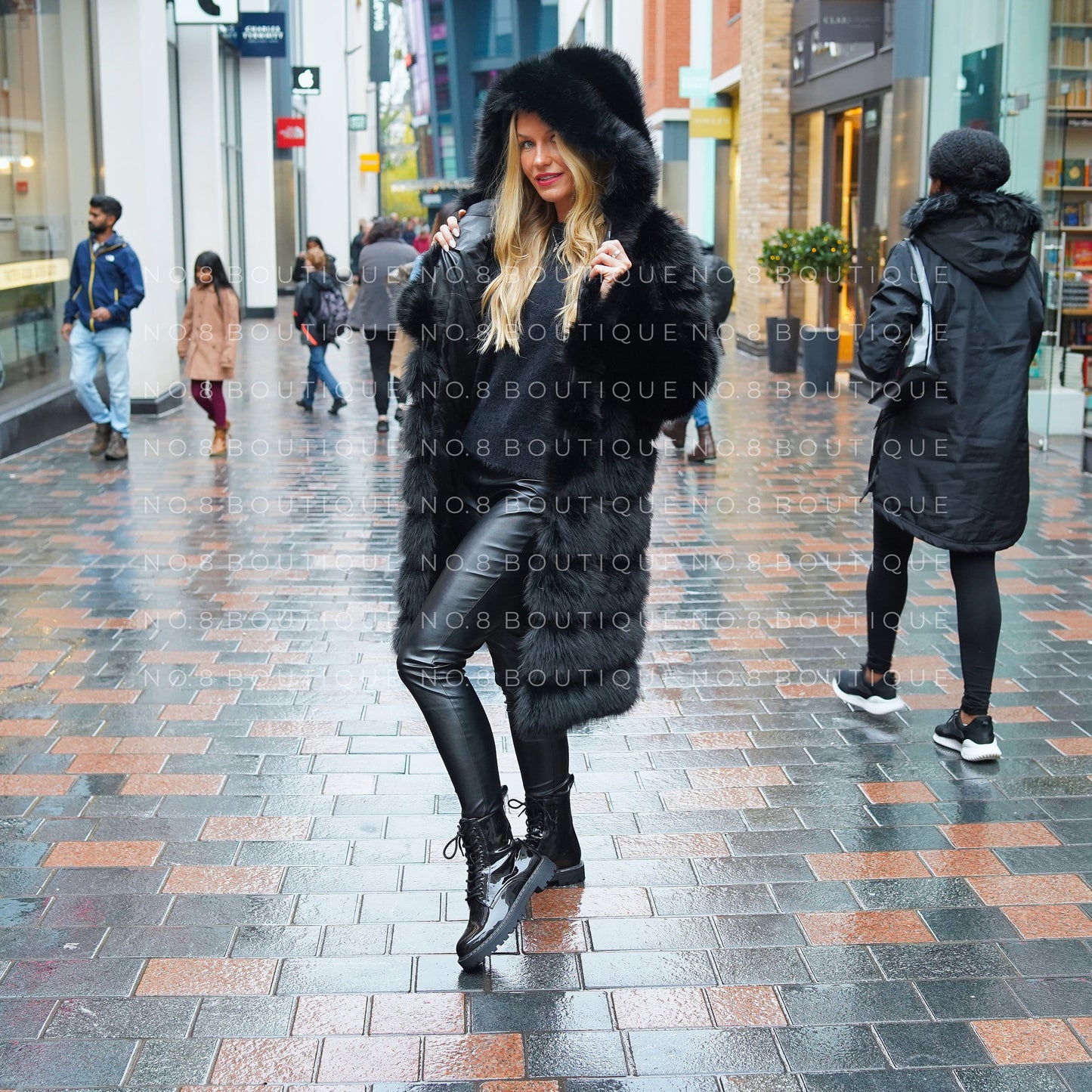 Classic Hooded 9 Row Faux Fur Coat