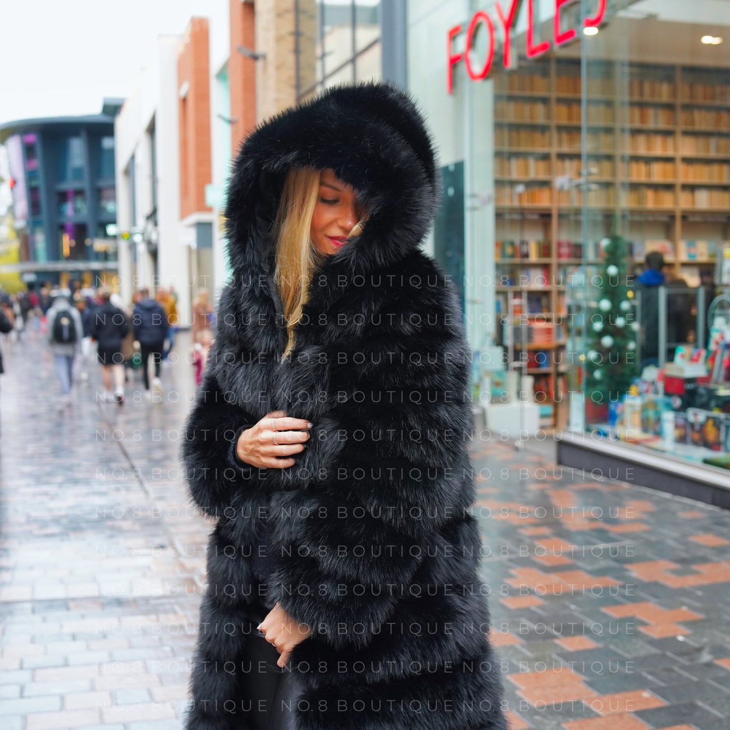 Classic Hooded 9 Row Faux Fur Coat