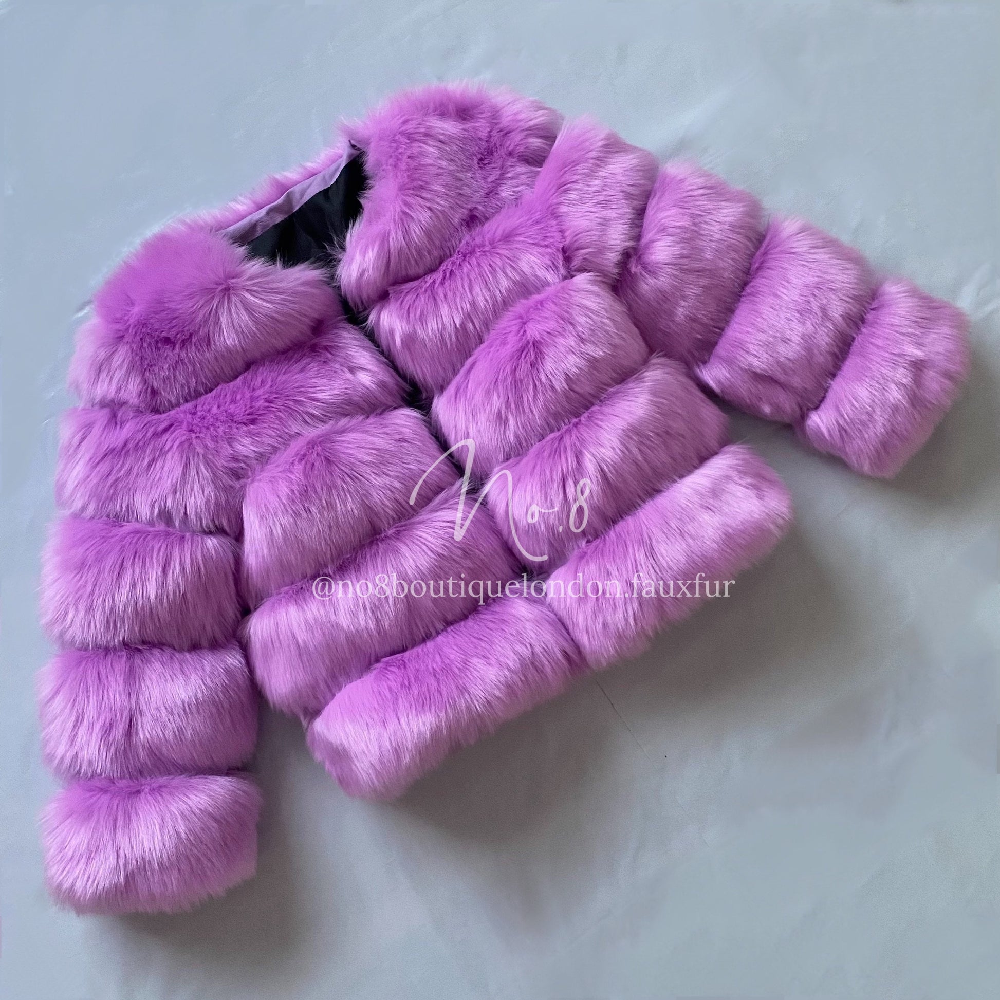 Luxurious violet faux fur jacket with classic 5 row design