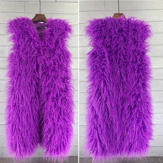 Shaggy Mongolian faux fur long gilet