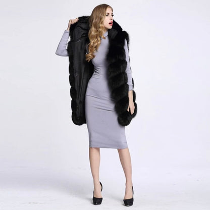 Stylish 7-row panelled faux fur gilet with hood for winter