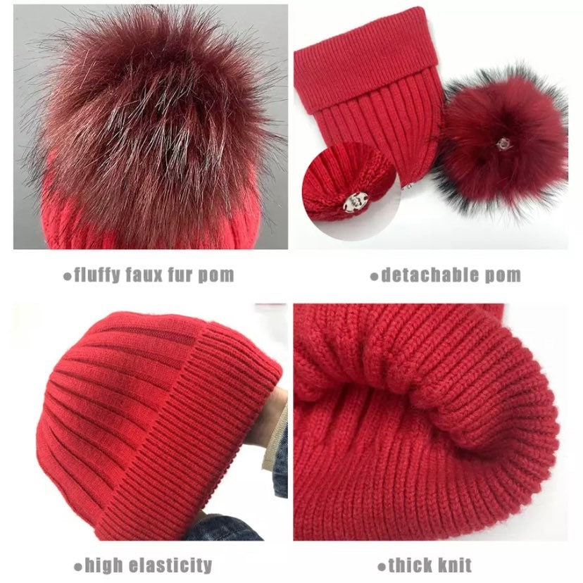 Stylish angora and cashmere ribbed hat with faux fur