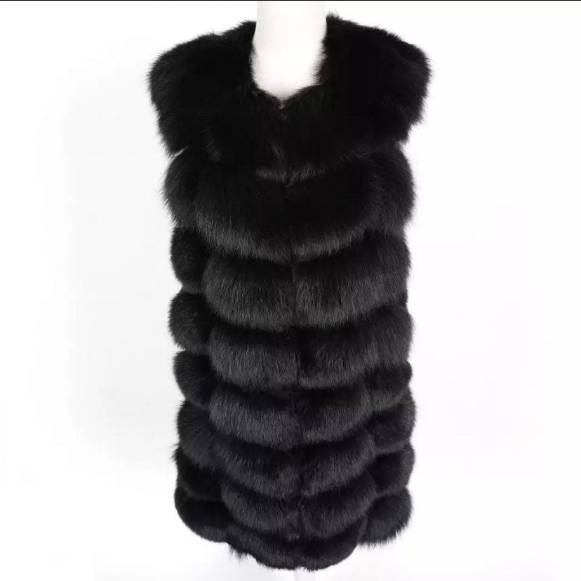 Stylish panelled gilet with eight faux fur rows