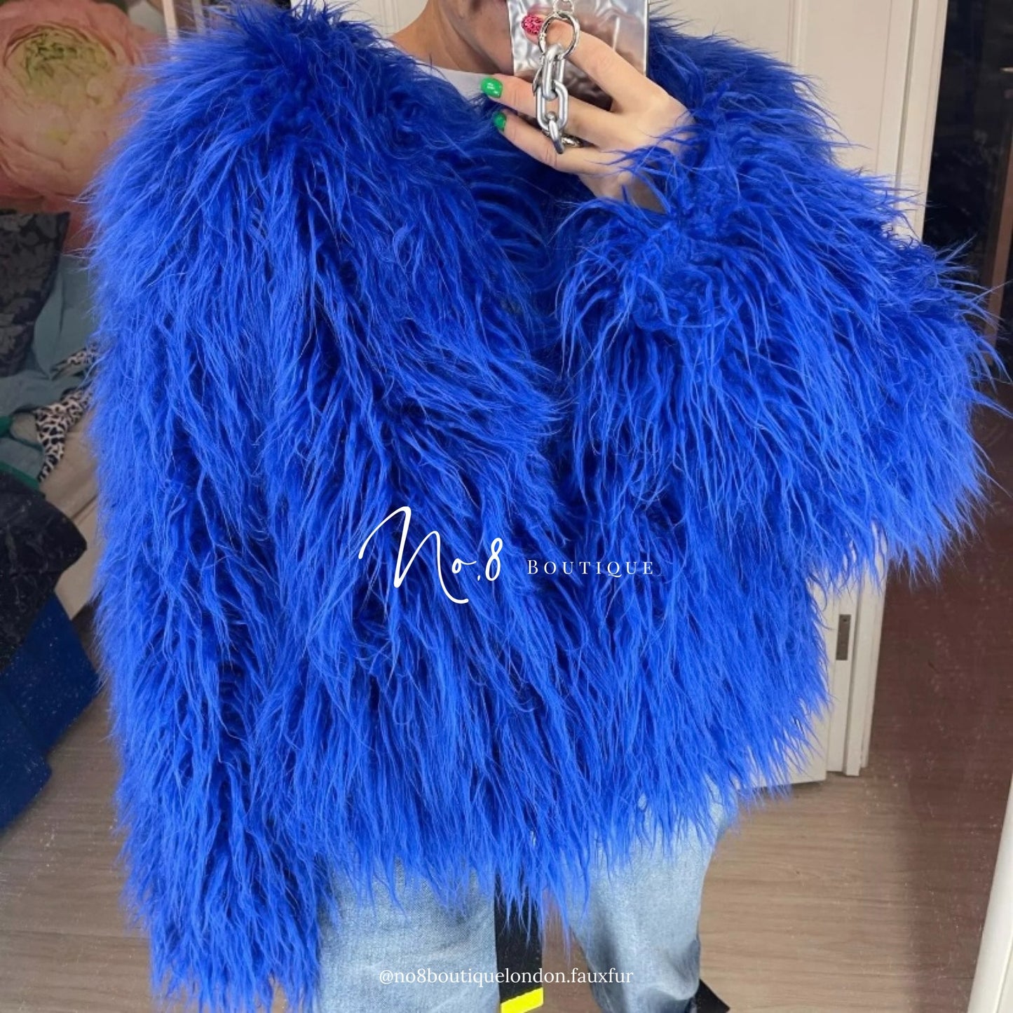 Urban style shaggy Mongolian faux fur jacket for sophisticated warmth