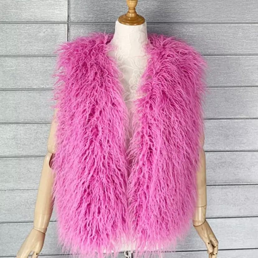 Versatile shaggy Mongolian faux fur gilet for stylish layering