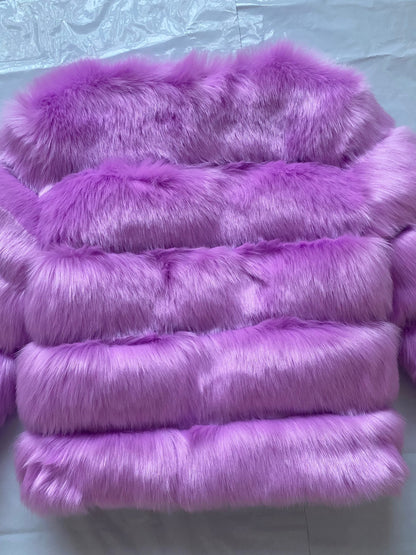 Winter chic violet faux fur jacket with classic 5 row styling