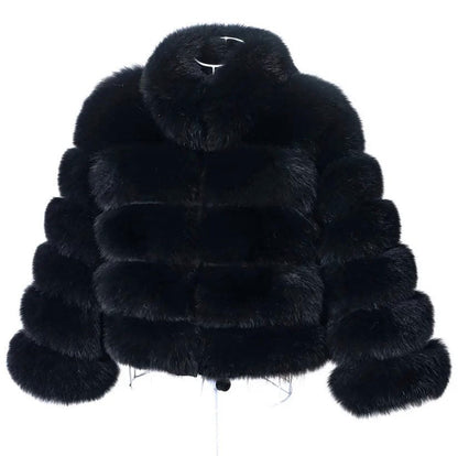 Womens premium faux fur jacket with elegant collar